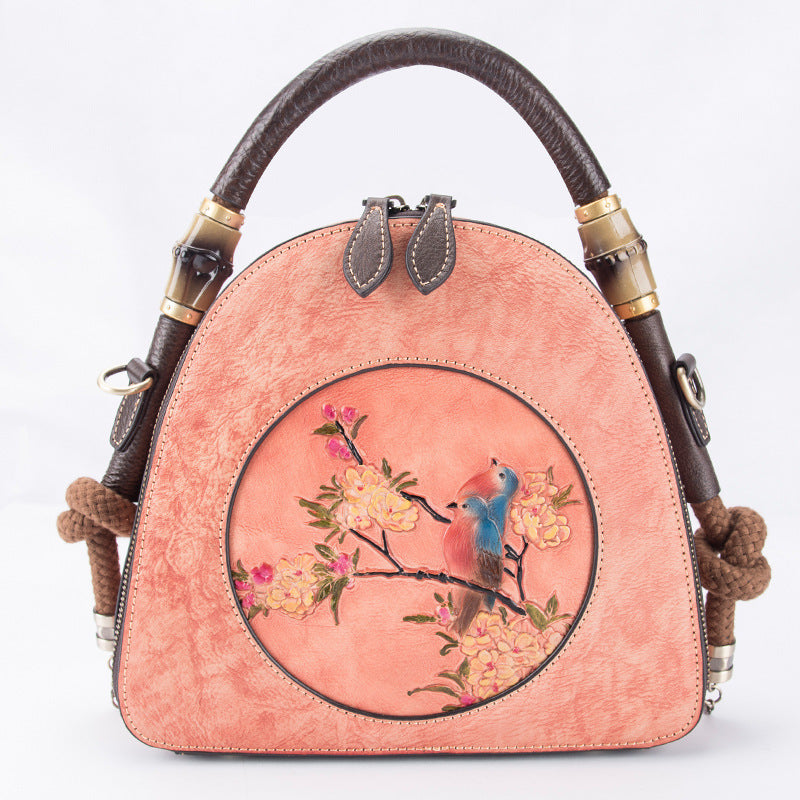 Bolso retro hecho a mano, bolso de mano de cuero genuino para mujer