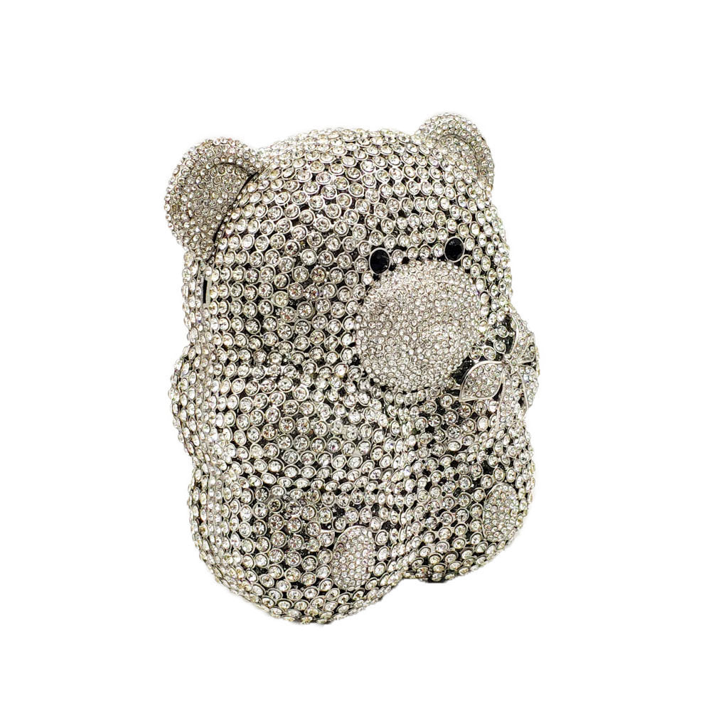 Bolso de mano de noche para mujer con diseño de oso y diamantes