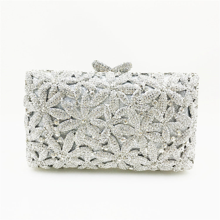 Cartera de cena con diamantes de imitación y flores estilo boutique europeo y americano