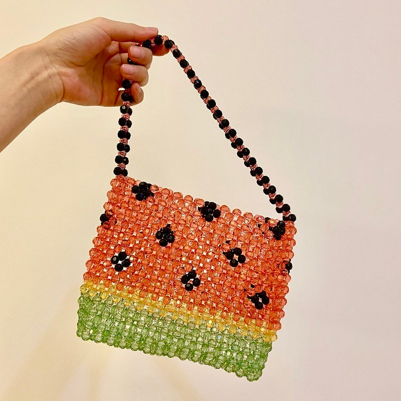 Bolso de mano informal con cuentas y diseño de sandía hecho a mano para mujer