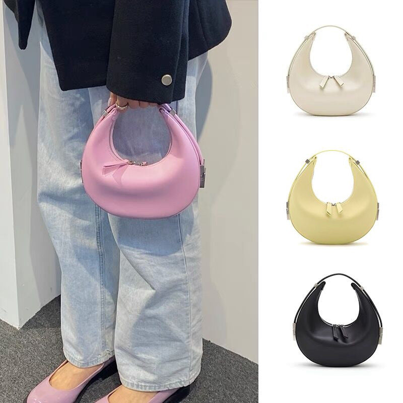 Crescent Bag Underarm Bag Metal Buckle Small Round Bag