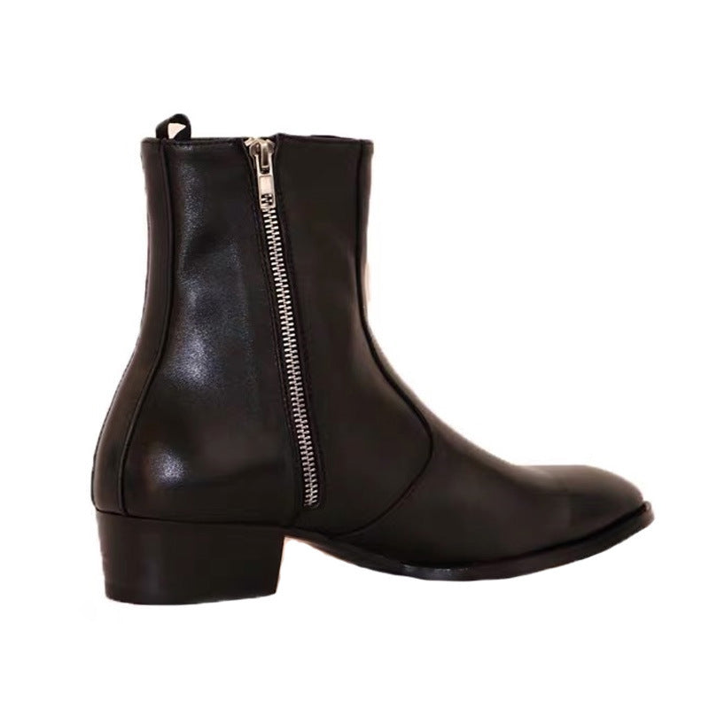 Botas altas estilo martin de cuero con cremallera y punta puntiaguda