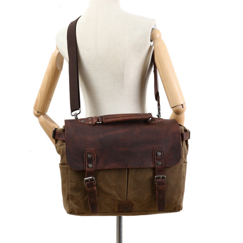 Bolso para portátil de lona y cuero estilo vintage para hombre