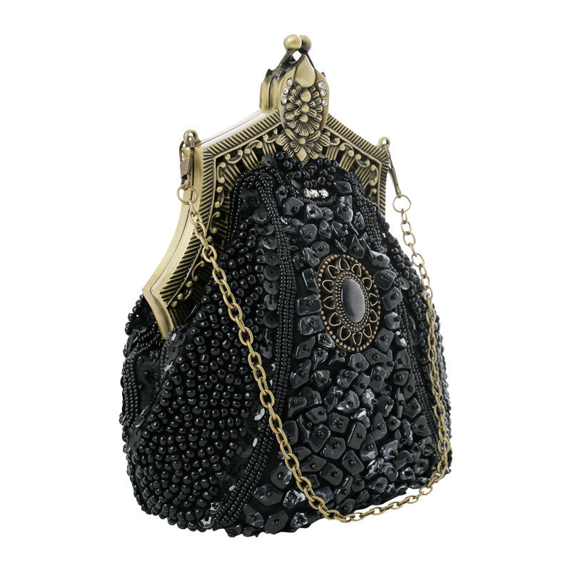 Sac de soirée vintage à perles lourdes pour femme