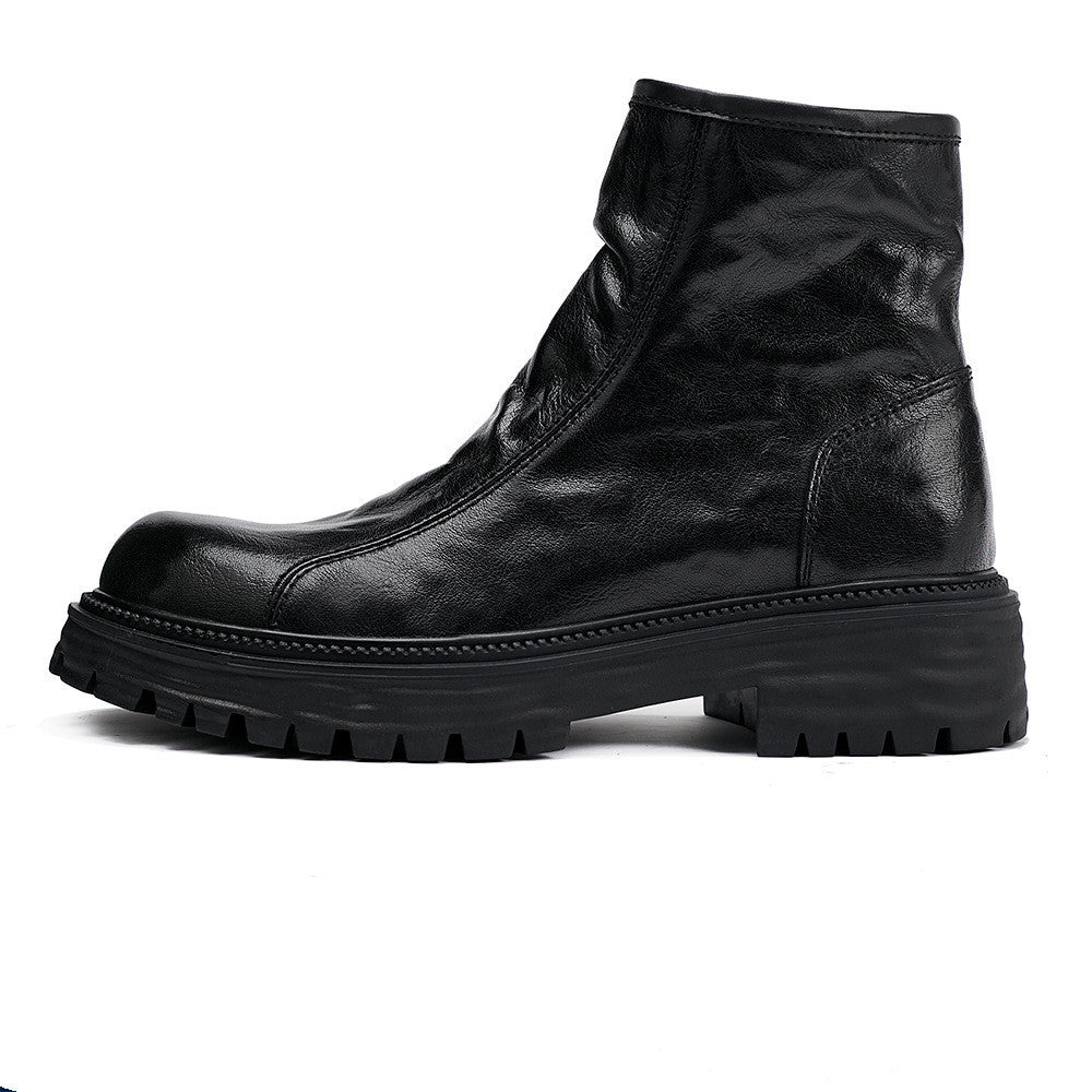 Botas altas de plataforma de cuero genuino para hombre, de moda, para otoño e invierno