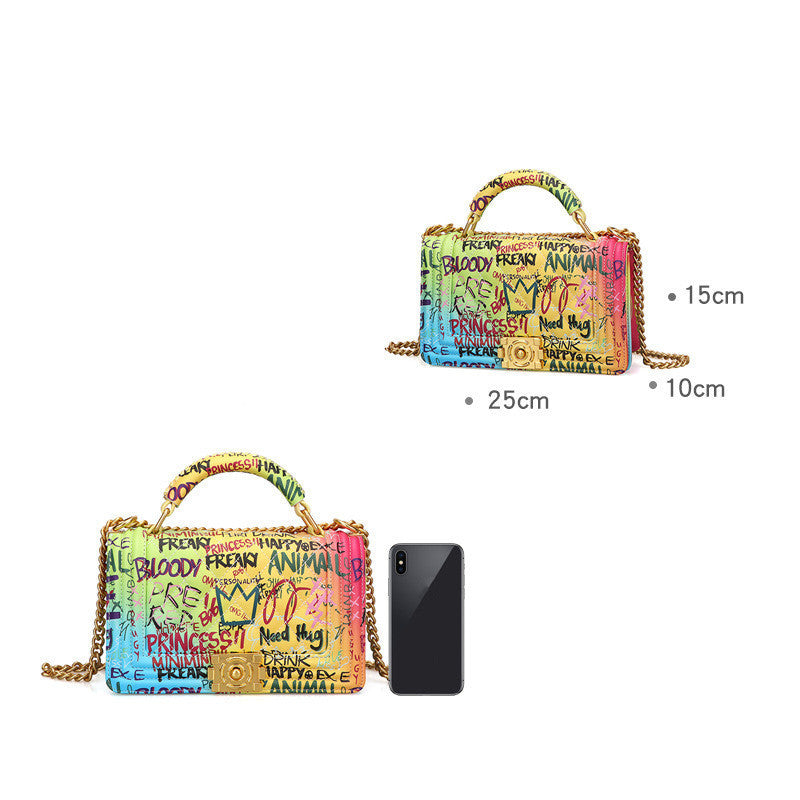 Bolso de mujer Bolso de moda Bolso de cadena romboidal Bolso de grafiti de colores