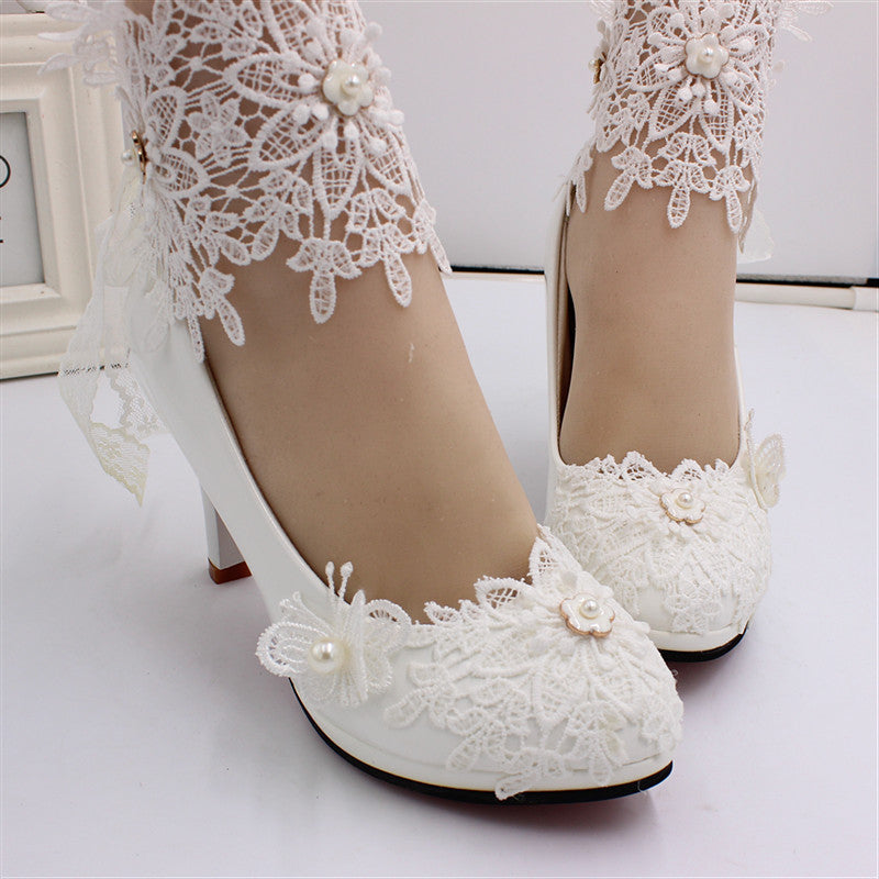 Tacones altos de novia blancos de talla grande