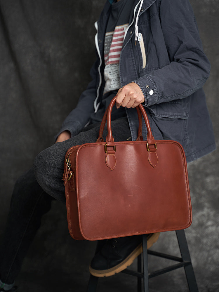 La première couche de sac à main horizontal en cuir de vache pour hommes rétro