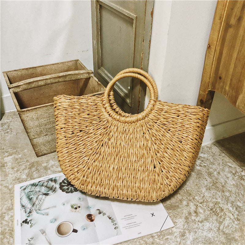 Sac en paille tissé à une épaule pour vacances en bord de mer