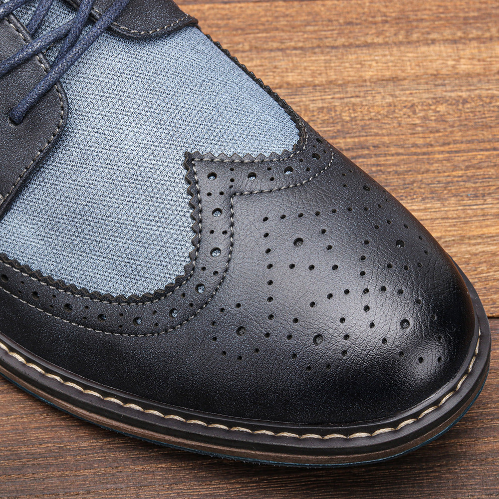 Zapatos de negocios casuales de cuero con diseño brogue a juego para hombre, cómodos