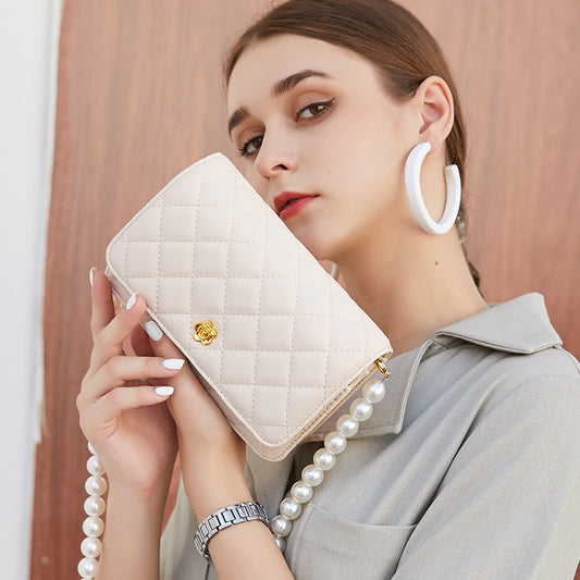 Bolso pequeño de cuero con cadena de diamantes estilo fragancia