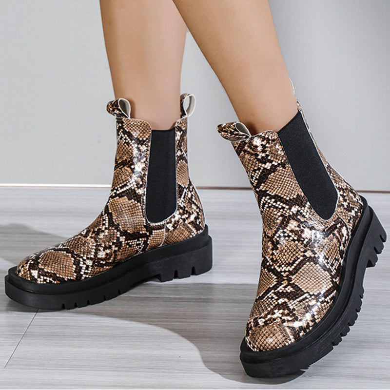 Snakeskin Ankle Boots Slip On Platform Shoes Women