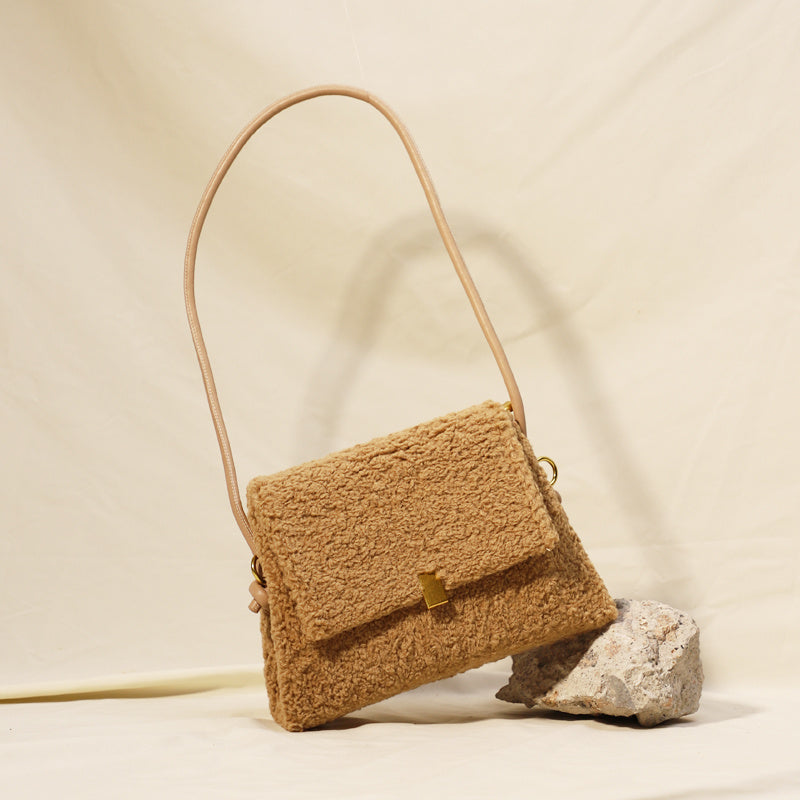 New Faux Lamb Wool Double Crossbody Shoulder Armpit Bag Winter