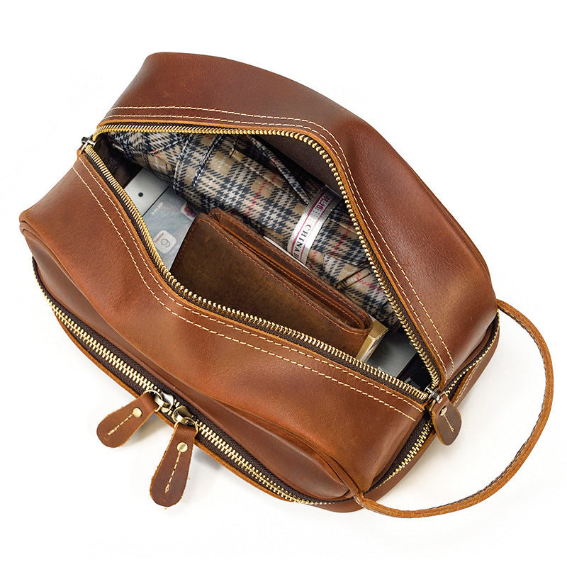 Bolso de mano vintage de cuero para hombre, bolso de viaje de cuero Crazy Horse