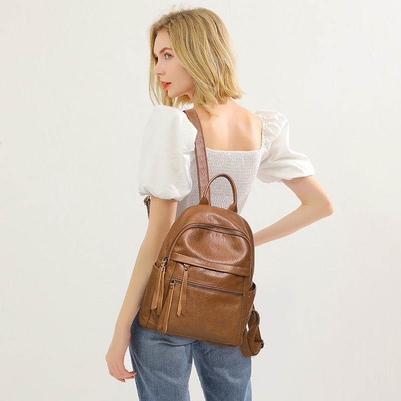 Women's Large-capacity New Fashion Soft Leather Backpack