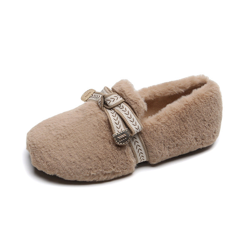 Plush Shoes Women's Slip-on Fleece-lined Bow Pumps