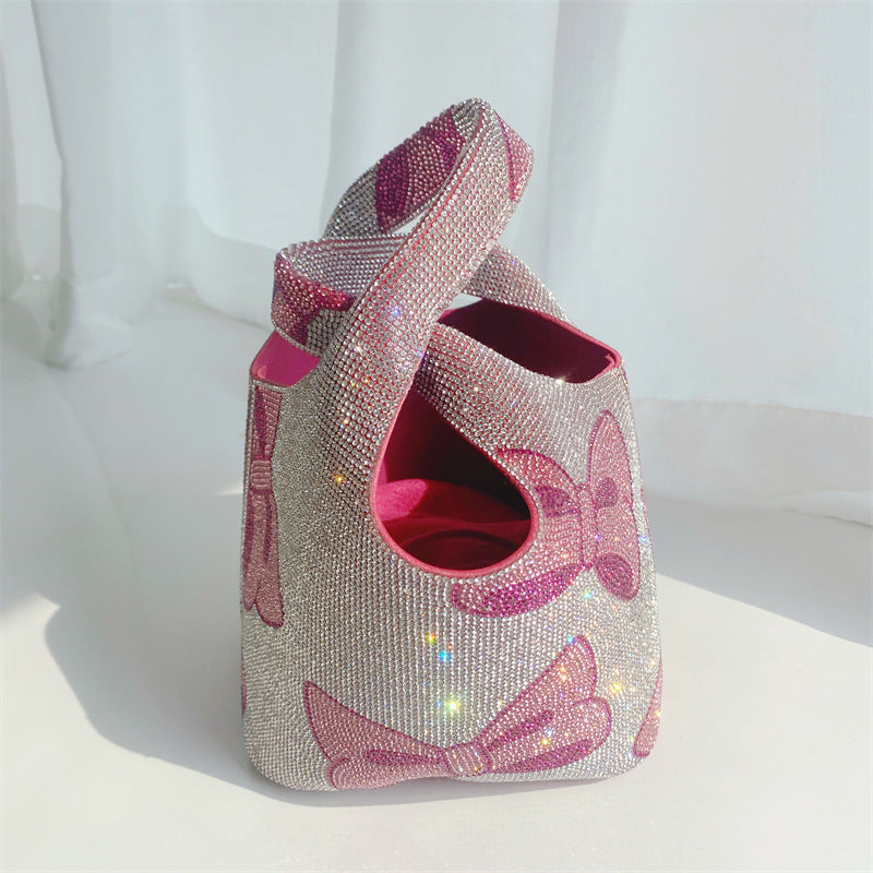 Color Diamond Bowknot Vegetable Basket Bucket Bag