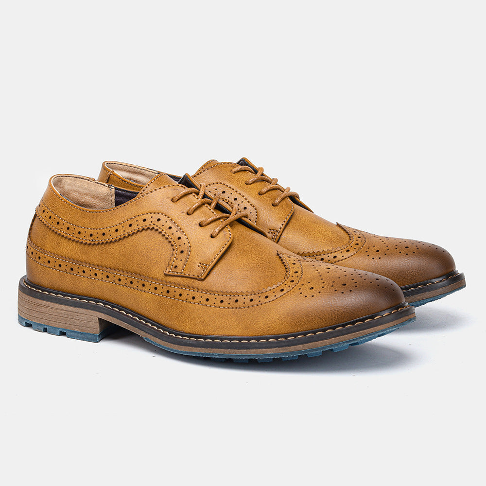 Zapatos de negocios casuales de cuero con diseño brogue a juego para hombre, cómodos