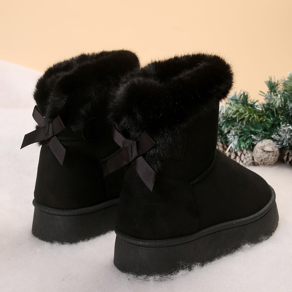 Nouvelles bottes de neige à nœud papillon hiver plus velours chaud bottines à semelles épaisses pour femmes simples chaussures de loisirs quotidiennes en coton