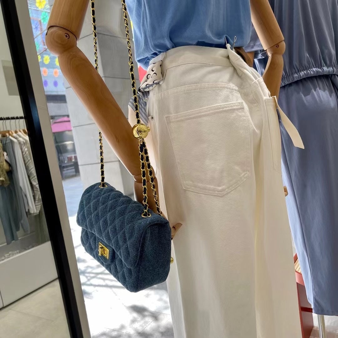 Sac à chaîne en denim doré pour femme, style étranger, messager pour les déplacements, sous les aisselles