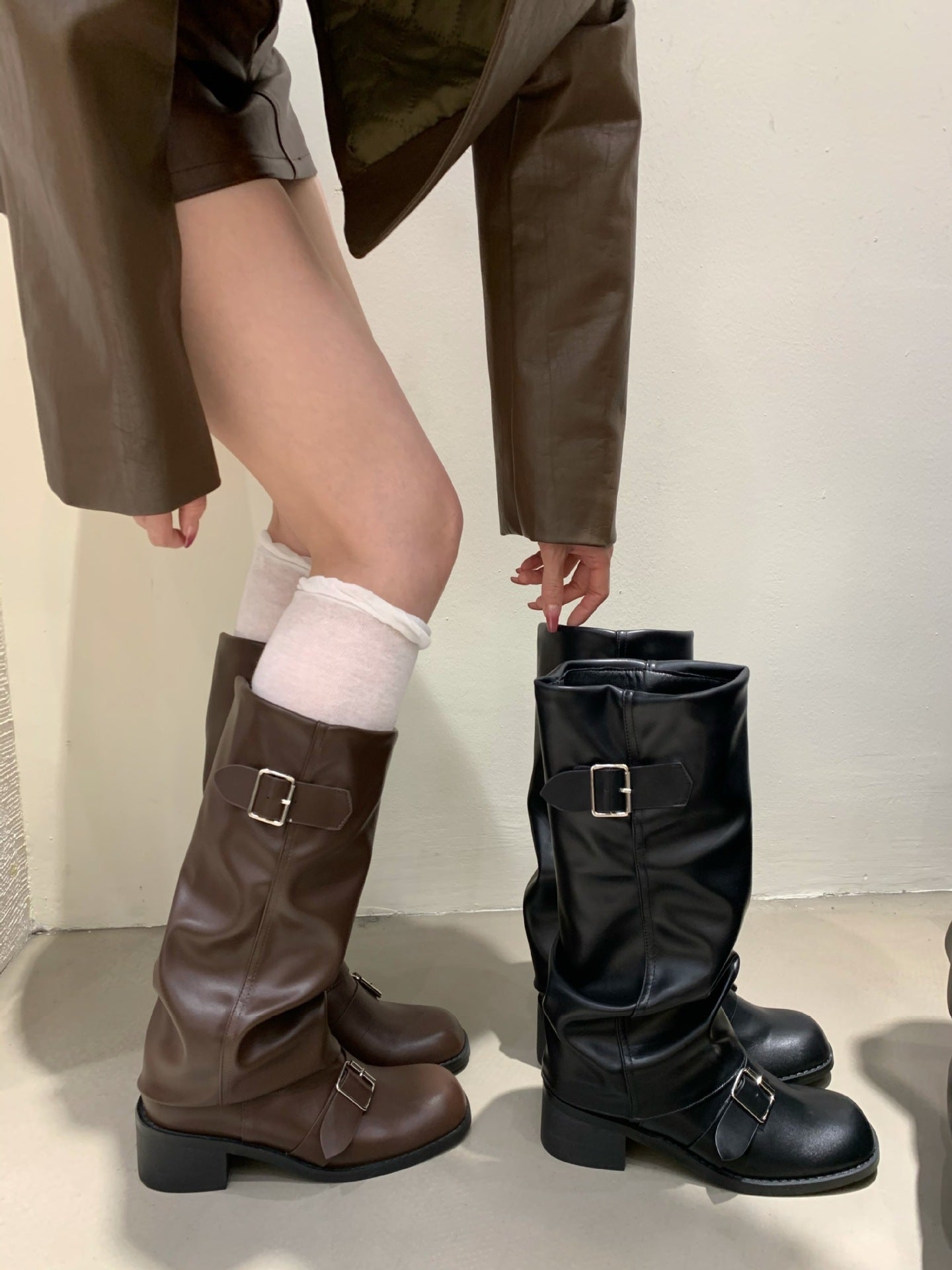 Botas de pelo plisado estilo americano para mujer