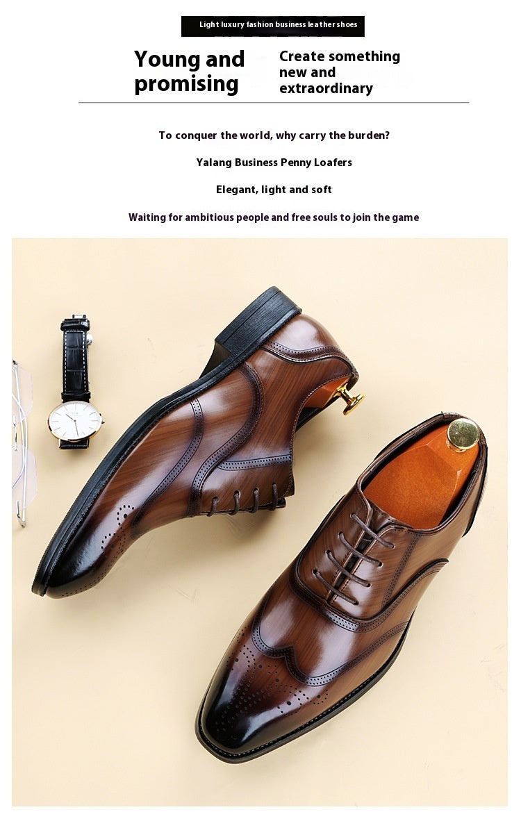 Zapatos formales de cuero para hombre británicos, con punta puntiaguda y cordones