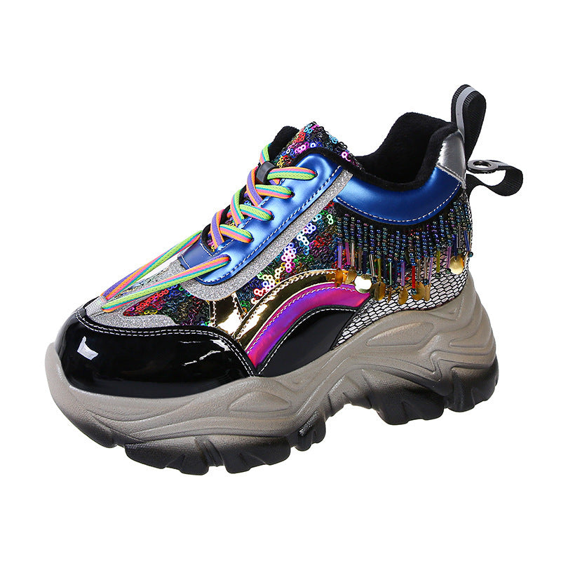 Zapatos deportivos casuales con lentejuelas de color felpa para mujer