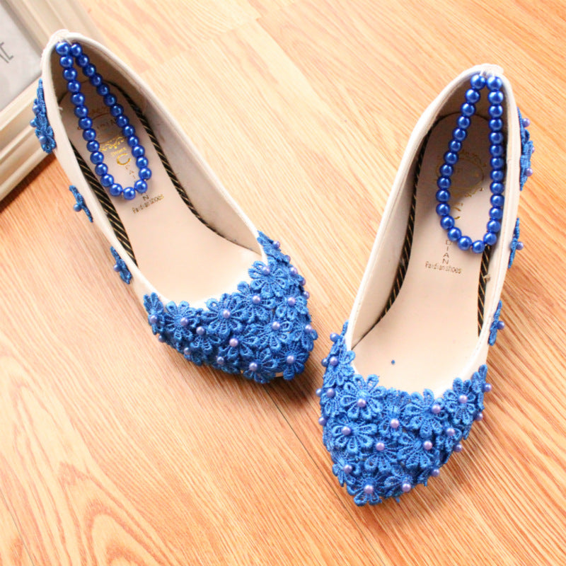 Escarpins à talons hauts avec perles bleues pour femme