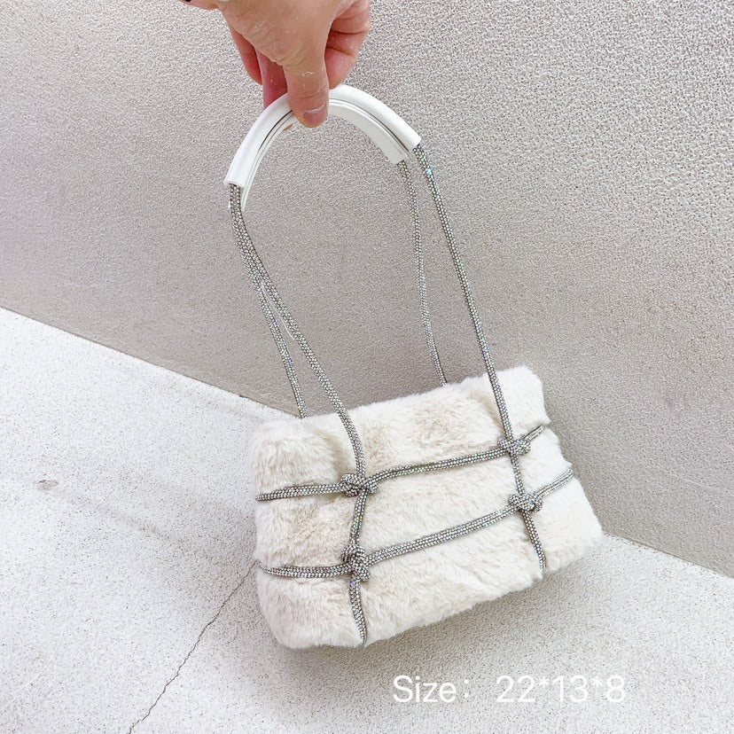 Bolso de mano con forma de baguette para el pelo con diamantes de imitación para llevar en la axila