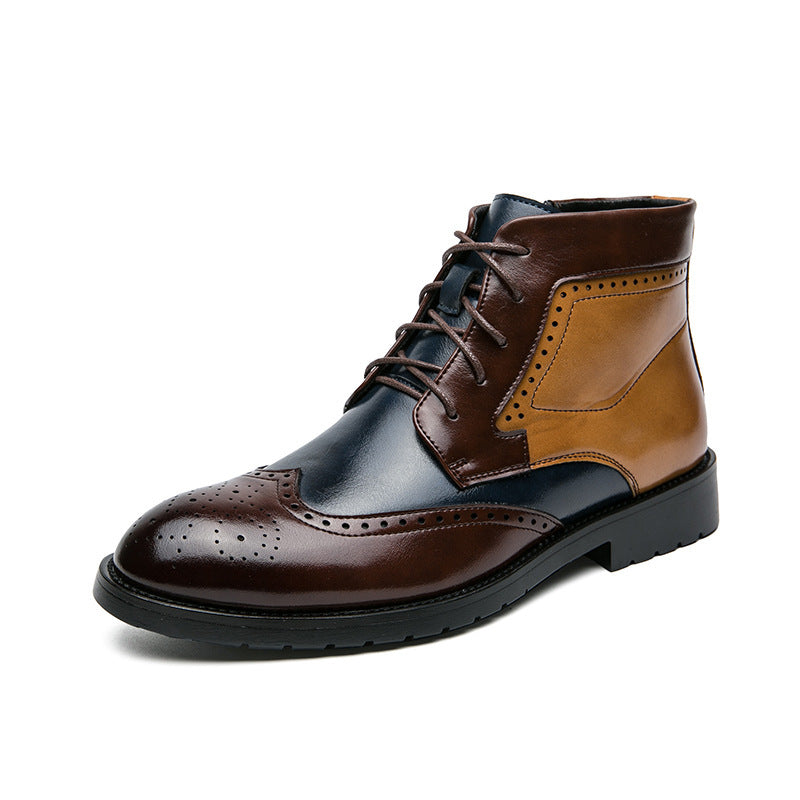 Chaussures montantes en cuir pour hommes Tide Contrast Color Casual