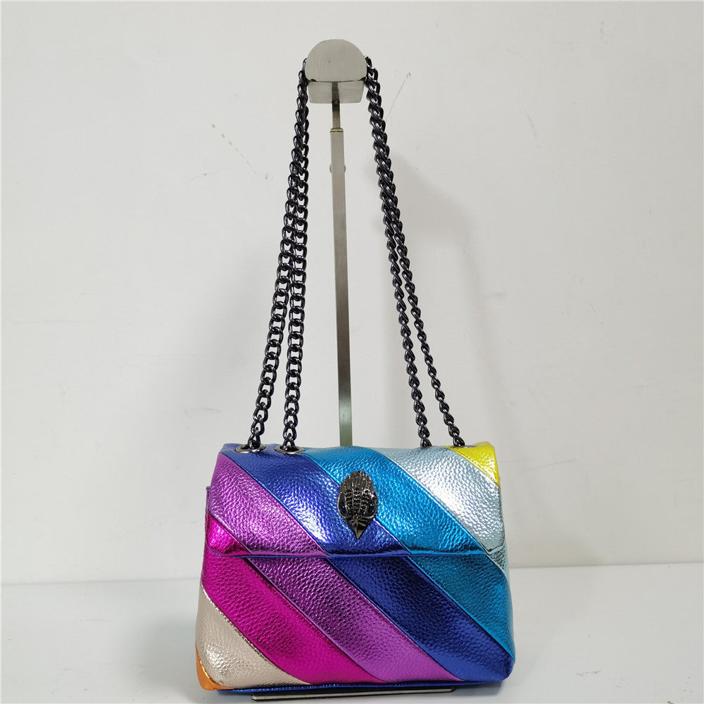 Bolso de mano con cabeza de águila de metal y un solo hombro, diseño de arcoíris