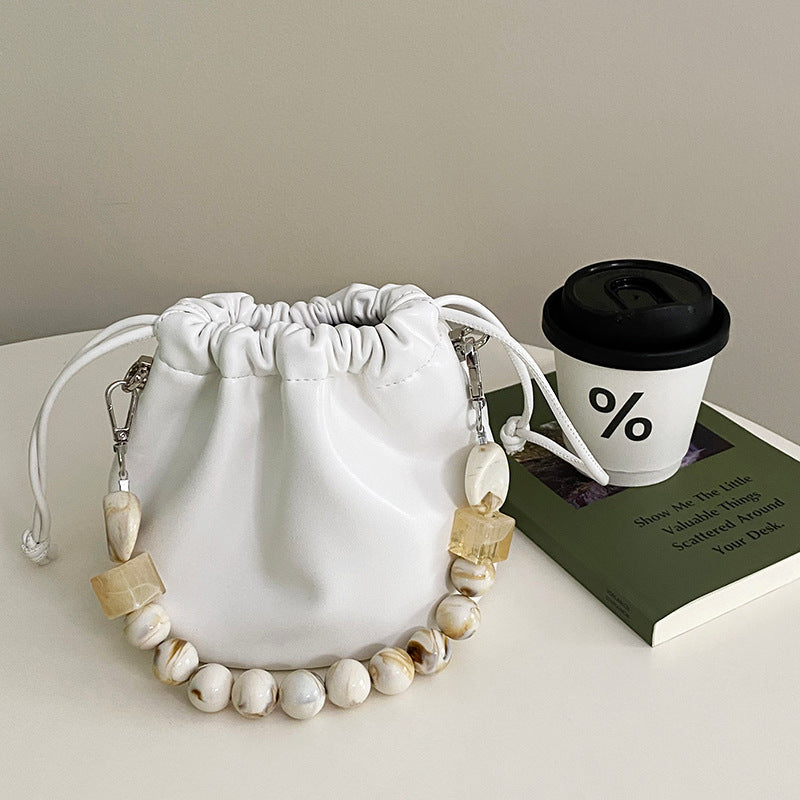 Gentle Cloud Bucket Drawstring Pleated Bead Chain Pouch