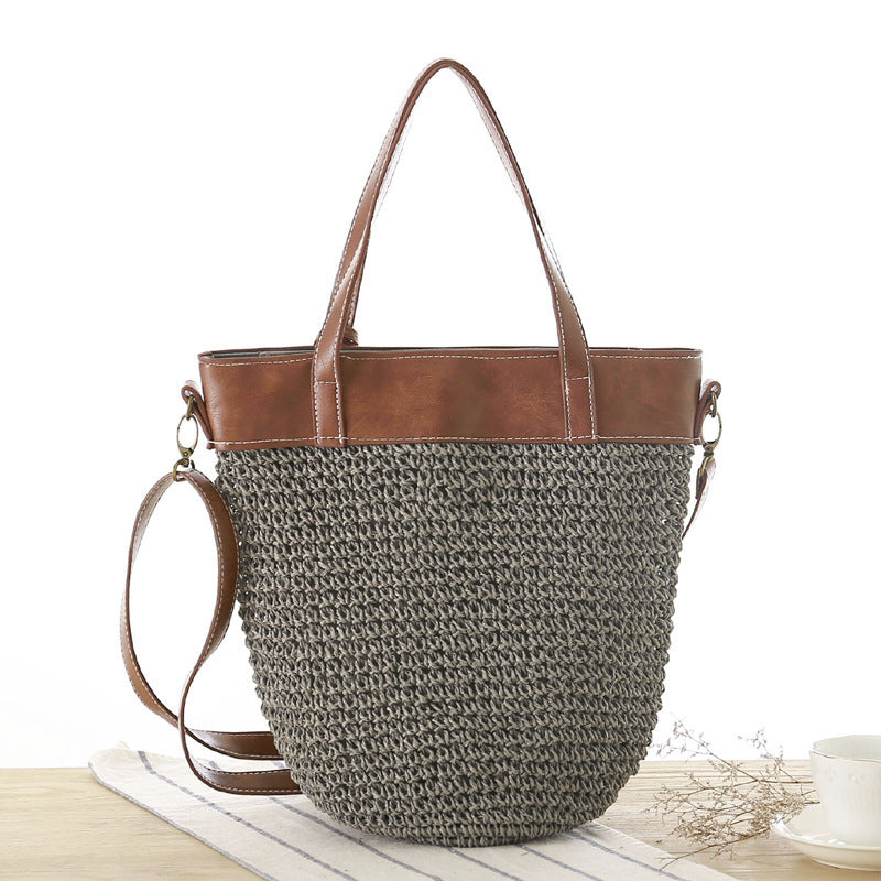 Simple Solid Color Straw Bag Women's One-shoulder Messenger