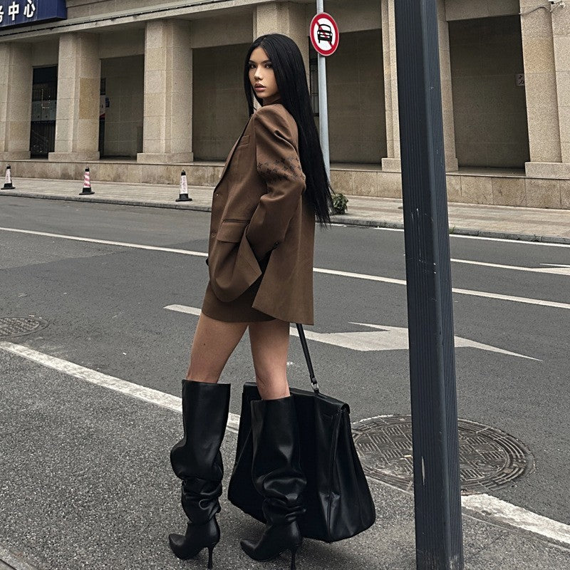 Bottes au-dessus du genou plissées à fermeture éclair pour femmes