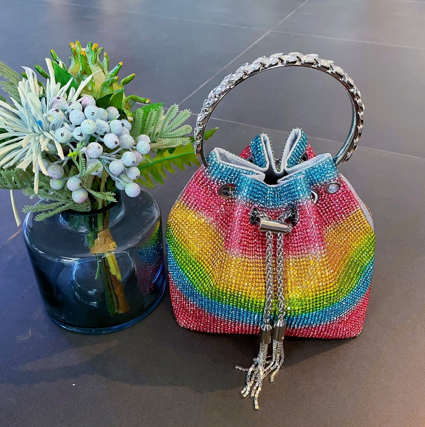 Rainbow Tassel Shiny Hand Diamond Bag