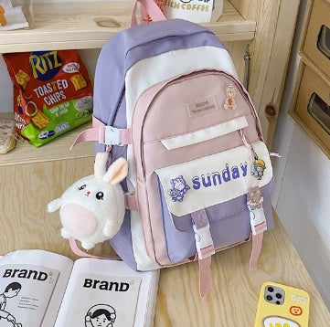 Women's Design Contrast Color Niche Backpack Girl Mori Japanese Style Male High School Student Simple College Students Bag