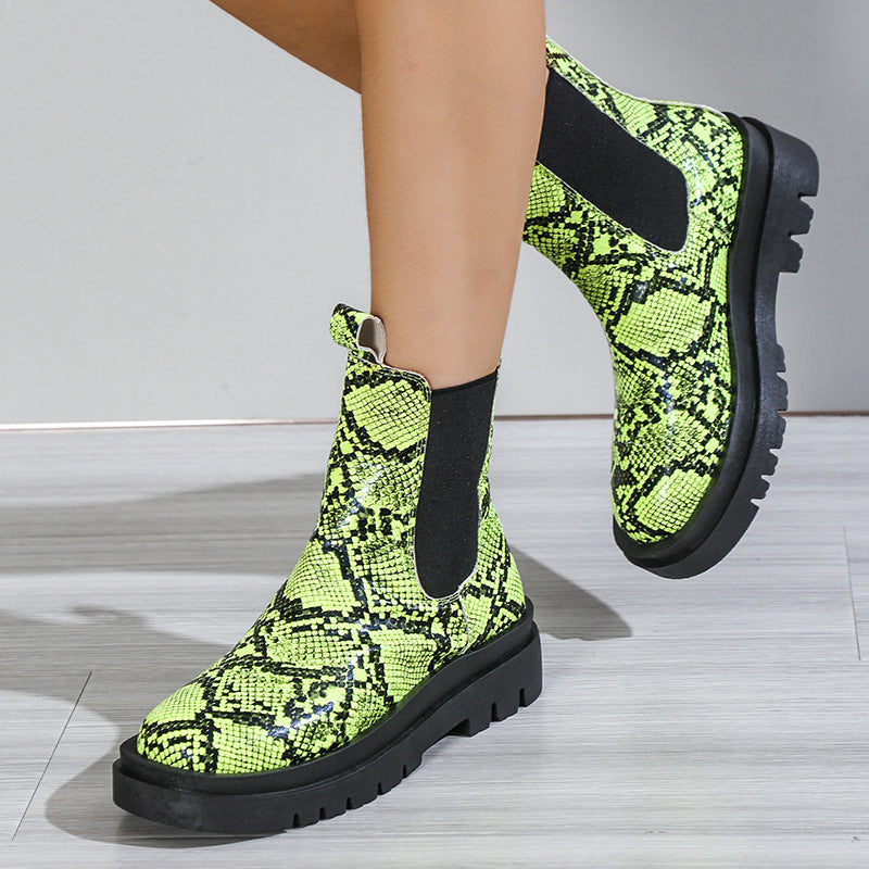 Botines de piel de serpiente con plataforma y cordones para mujer