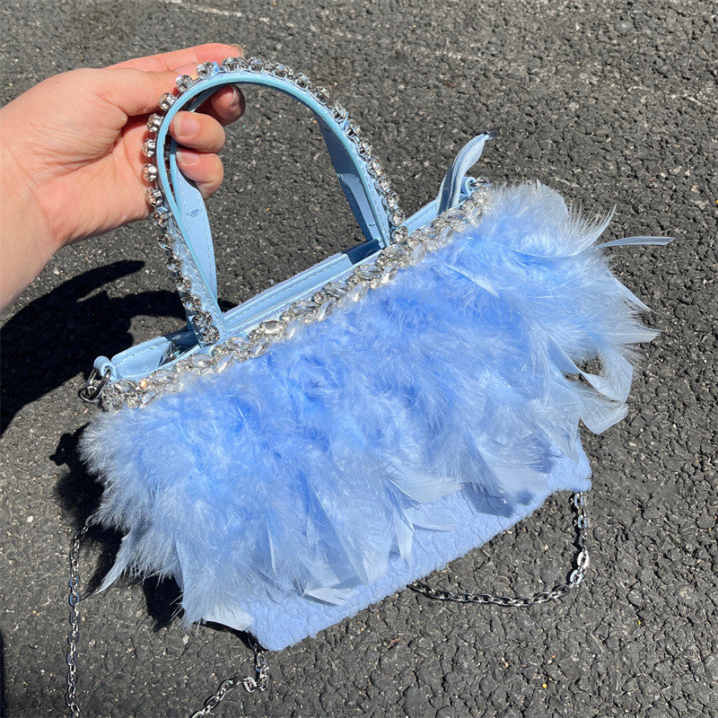 Bolso bandolera portátil de plumas de alta calidad para mujer