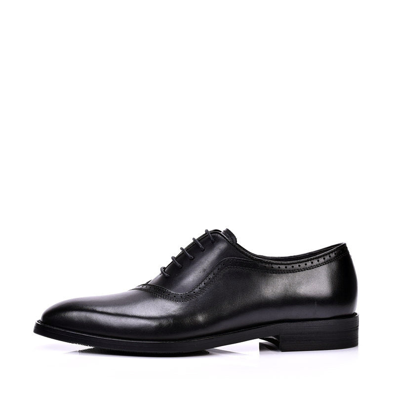 Spring And Autumn Men's Block Leather Shoes With British Pointed Toe