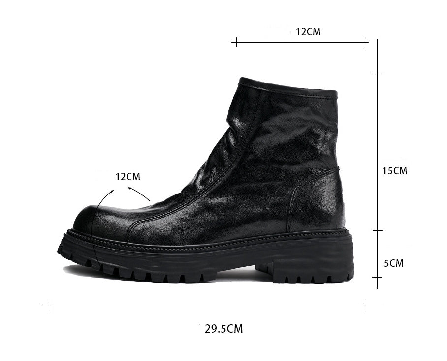 Men's Autumn And Winter Genuine Leather High-top Platform Worker Trendy Boots