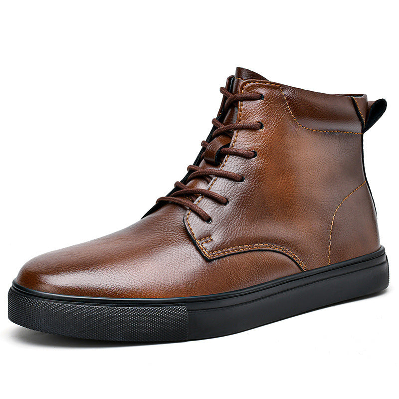 Bottes Martens plates décontractées en cuir de vache pour hommes, chaussures montantes de grande taille