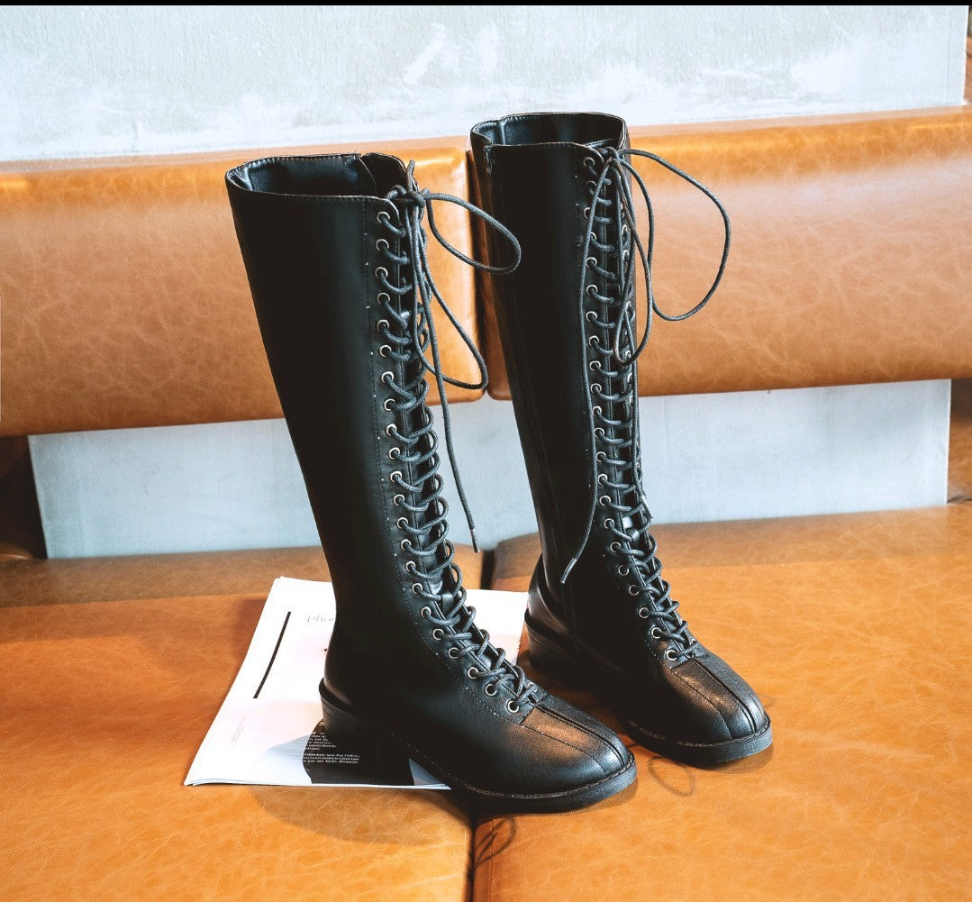 Botas planas para mujer, largas, talla grande