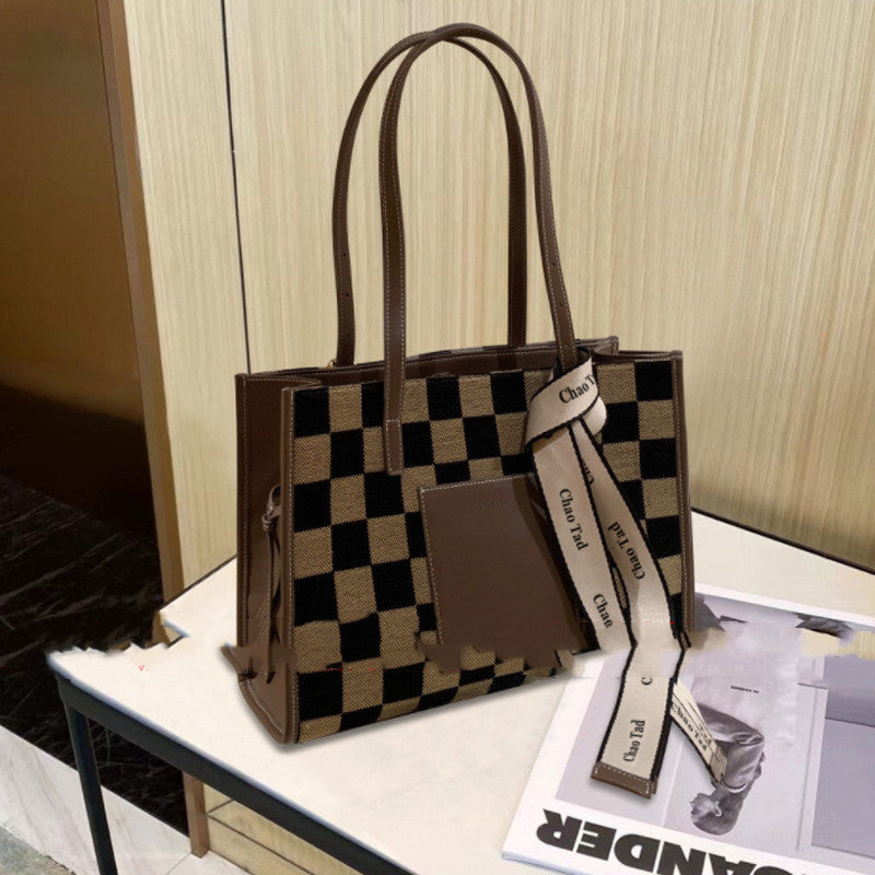 Ladies Fashion Retro Checkered Shoulder Bag