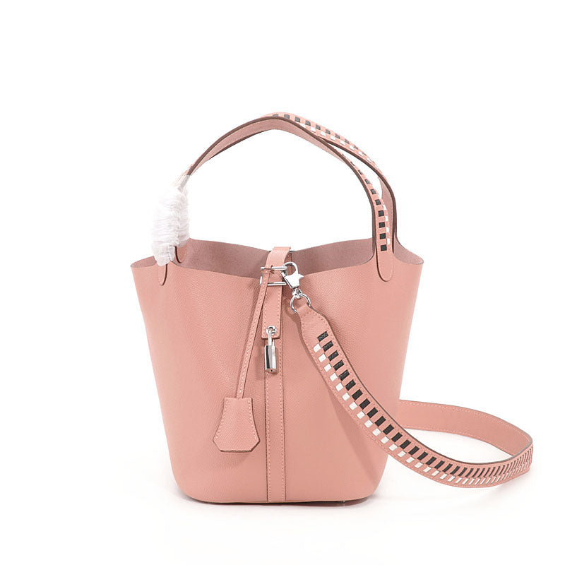 Sac seau en cuir pour femme avec couche supérieure et bandoulière unique