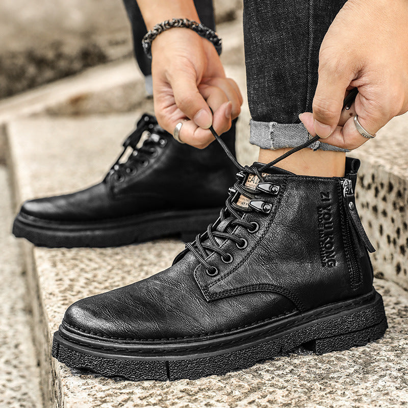 Botas de cuero para hombre, botas de trabajo británicas, impermeables