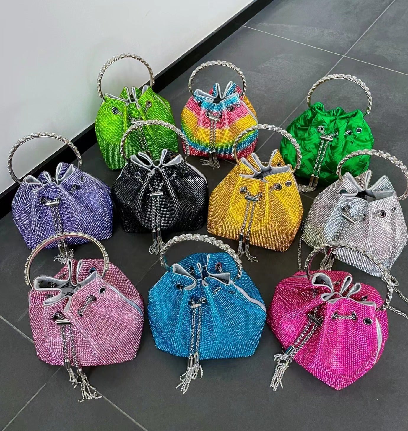 Rainbow Tassel Shiny Hand Diamond Bag