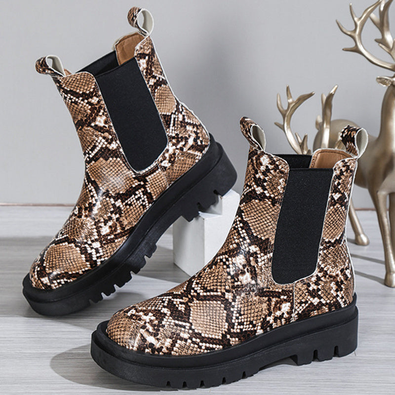 Snakeskin Ankle Boots Slip On Platform Shoes Women