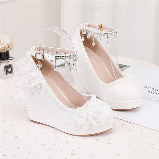 New Solid Color Low Cut Round Head Wedge Shoes