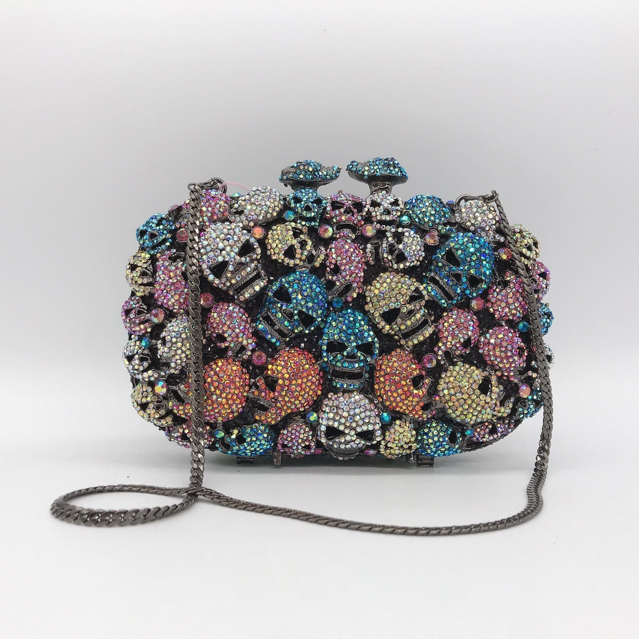 Bolso de cena con diseño de calavera fantasma y diamantes, estilo europeo y americano