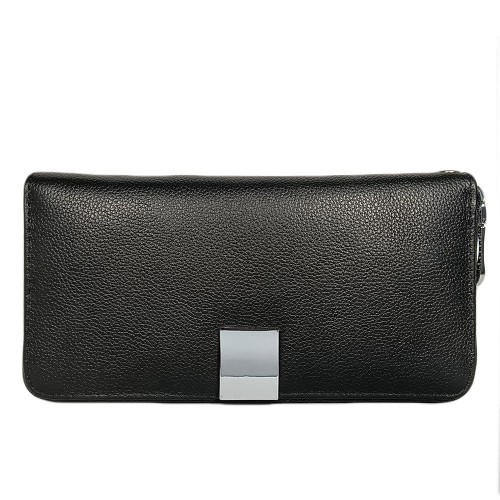 Single Zip Pebbled Classic Wrist Wallet In Leather